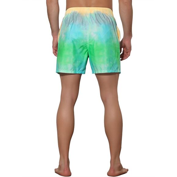 Men's Tie Dye Printed Elastic Waistband Vacation Swim Trunks Green - Picture 3 of 5